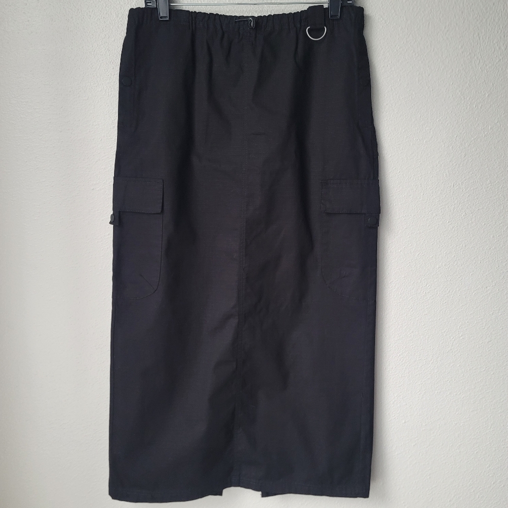 House Of Harlow 1960 Black Ripstop Cotton Cargo Maxi Skirt Size Small Black NWT